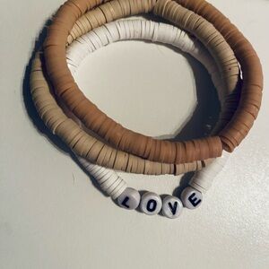 Brown and White Beaded Bracelet Set